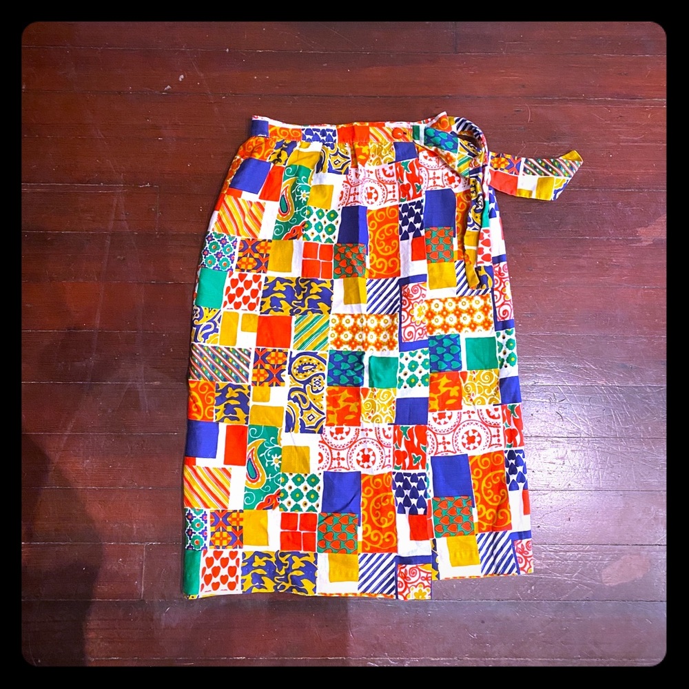💚🍯VTG Patchwork Pattern Print Skirt